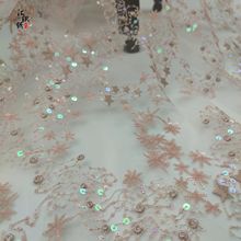 网纱星星珠片绣面料 星星亮片面料刺绣童装亮片礼服婚纱面料