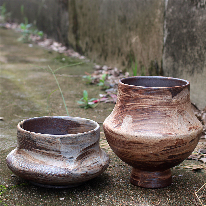 景德镇粗陶复古养鲜花器北欧风陶罐干花插花摆件侘寂民宿装饰花瓶