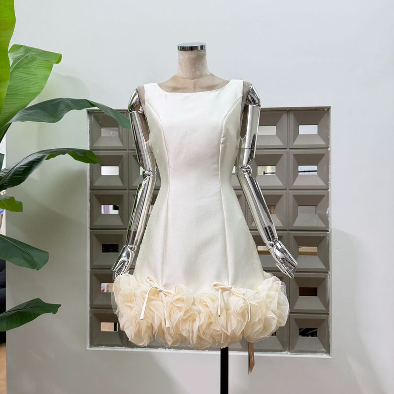 Elegant Socialite Evening Gown with a Waist-Cinching Design, 2026 New Sleeveless Silk Cotton A-Line Short Dress Elegant Socialite Evening Gown with a Waist-Cinching Design, 2026 New Sleeveless Silk Cotton A-Line Short Dress