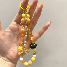 动漫游戏周边夏彦同款手作黄色串珠蝴蝶结手机挂件可爱小煤球挂饰