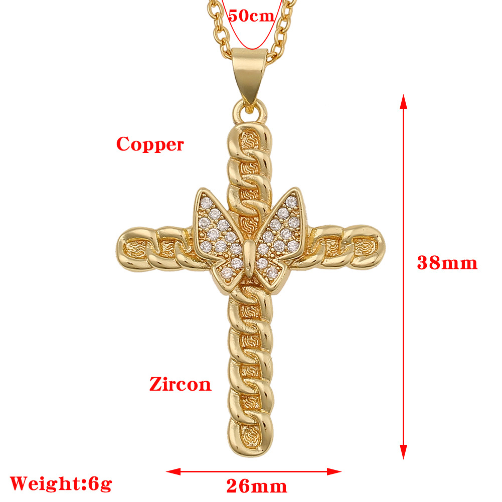 Fashion Butterfly Bee Cross Copper Inlaid Zircon Necklace Wholesale display picture 1