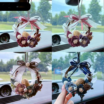 Cross-Border Hot-Selling Aromatherapy Pendant, Artificial Flower Car Rearview Mirror Hanging Ornament, Car Interior Decoration, Car Bamboo Charcoal Air Purifier (Aktiv kömürlü qoxu uducular) - red