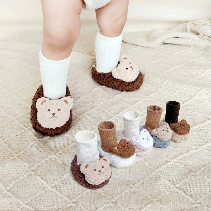 2022 осенне-зимний детский утолщенный Хлопковый чехол для обуви, Детский защитный чехол для ног на флисовой подкладке, мультяшный плюшевый мягкий низ, обувь для малышей