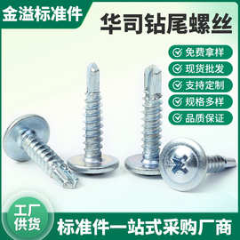 华司钻尾螺丝/十字加硬自攻自钻燕尾钉/大扁头蓝白锌钻尾自攻螺丝