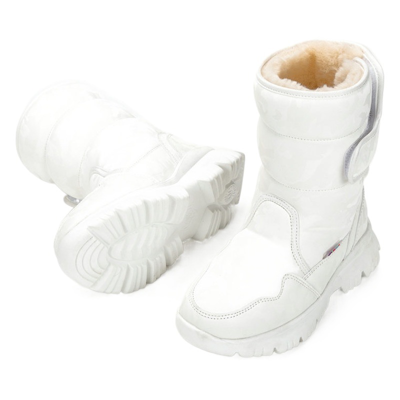 Botas de nieve blancas para niños y niñas para padres e hijos, turismo de esquí de camuflaje simple, grueso, impermeable y antideslizante, envío transfronterizo de una pieza