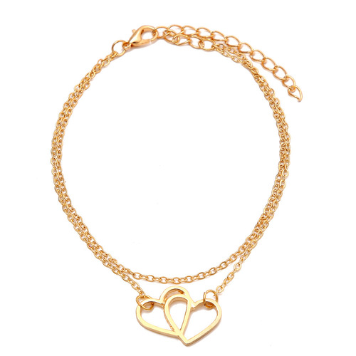 Cross-border new arrival creative simple double-layer heart-shaped ankle bracelet foot jewelry European and American style wholesale beach anklet for foreign trade