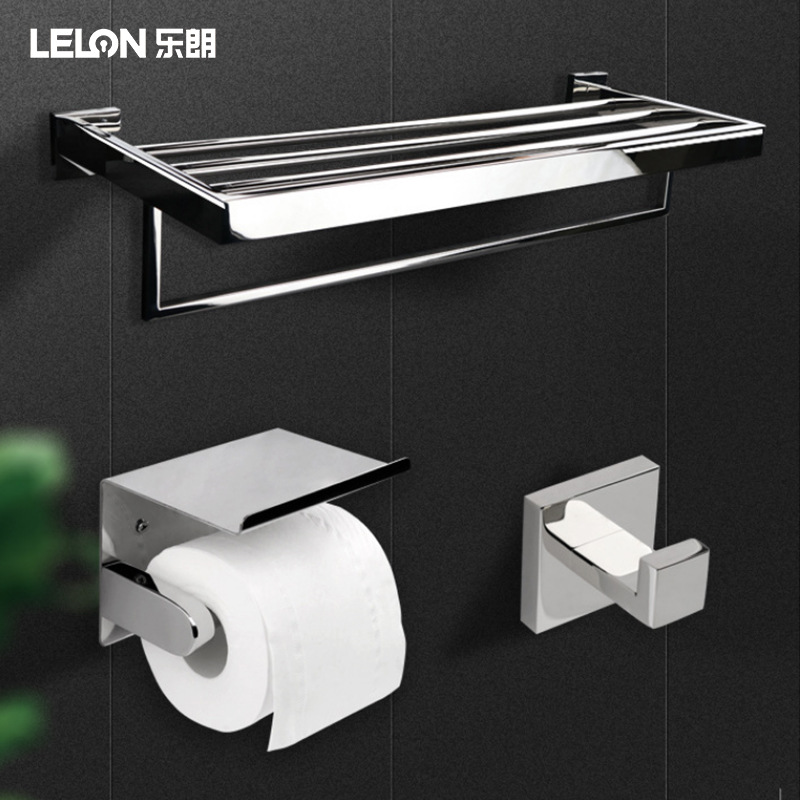 Personalizado 304 acero inoxidable estante de baño estante de toallas de baño estante de toallas de gancho estante de toallas de papel de baño de tres piezas colgante conjunto