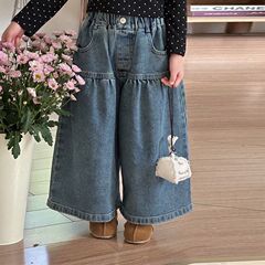 韩系春秋季新款牛仔女童阔腿裤百搭好穿洋气女童长裤高腰女牛仔裤