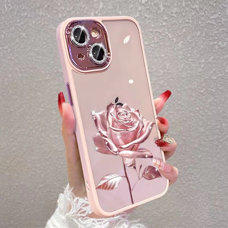 glitter rose for apple 16promax phone case iphone16 all-inclusive 13pro with glitter lens film