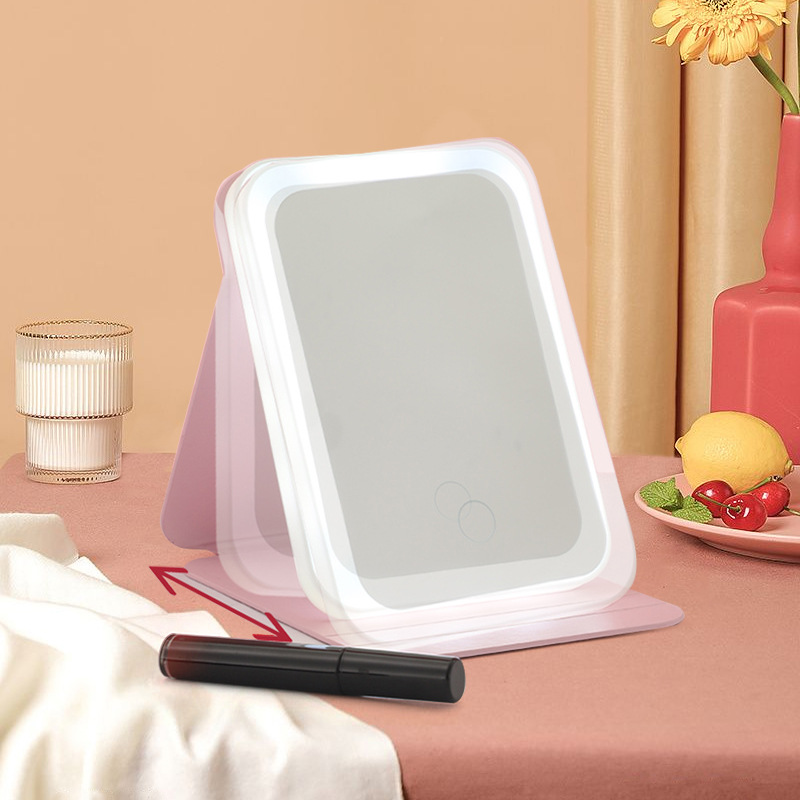 Espejo cosmético LED transfronterizo al por mayor cuadrado plegable recargable espejo femenino espejo portátil de dormitorio