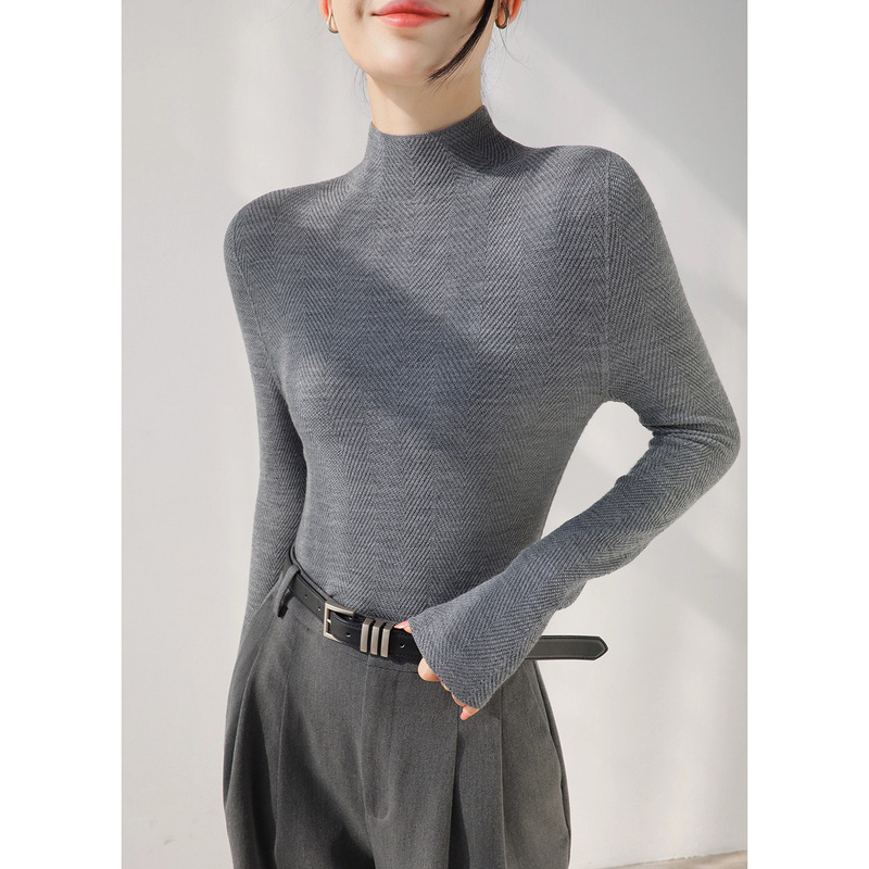 High-End Yangtze Yarn Water Ripple Seamless All-Wool Knitwear for Women Autumn and Winter Half Turtleneck Long-Sleeved Pullover Bottoming Knitwear
