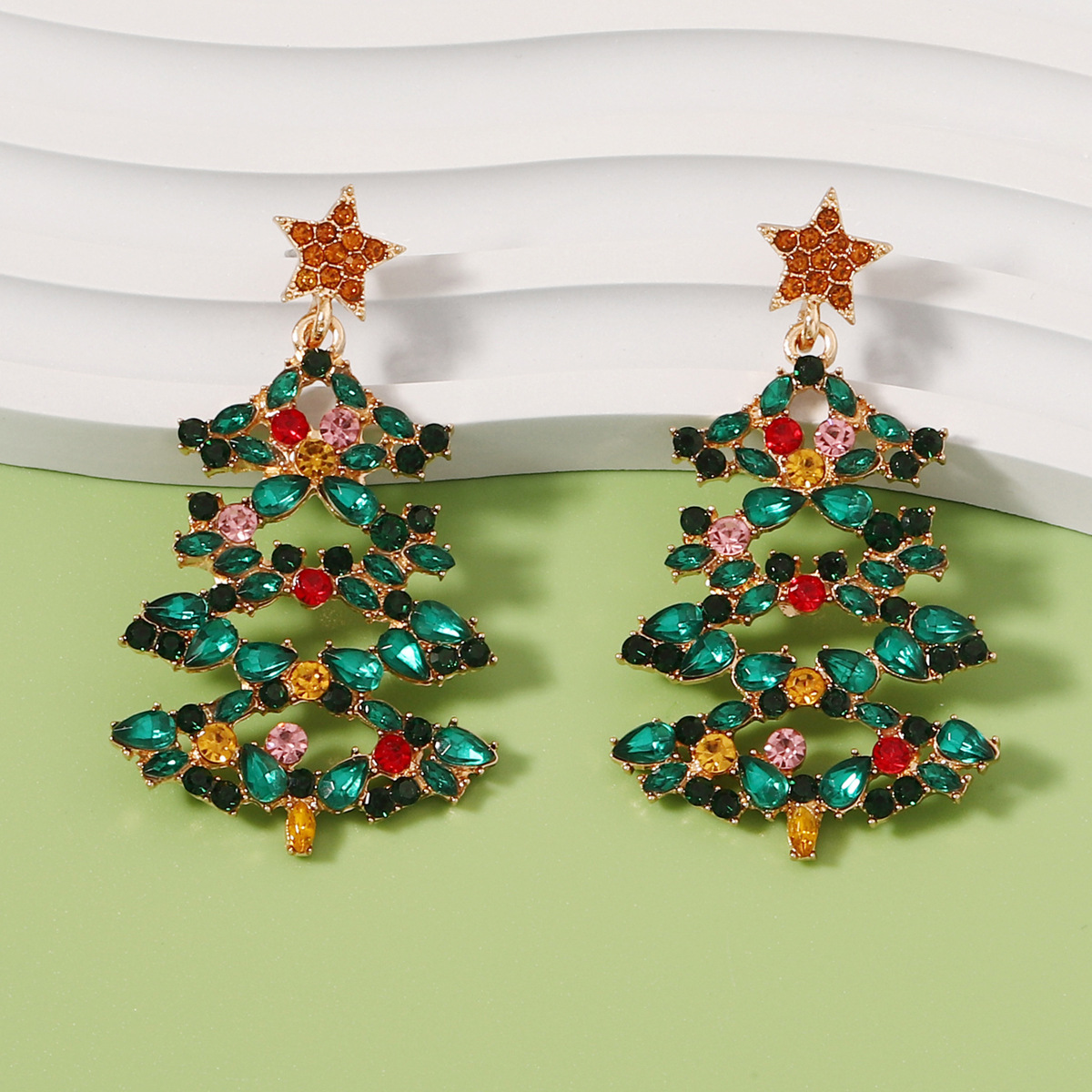 Wholesale Jewelry Streetwear Christmas Tree Alloy Rhinestones Inlay Drop Earrings display picture 3