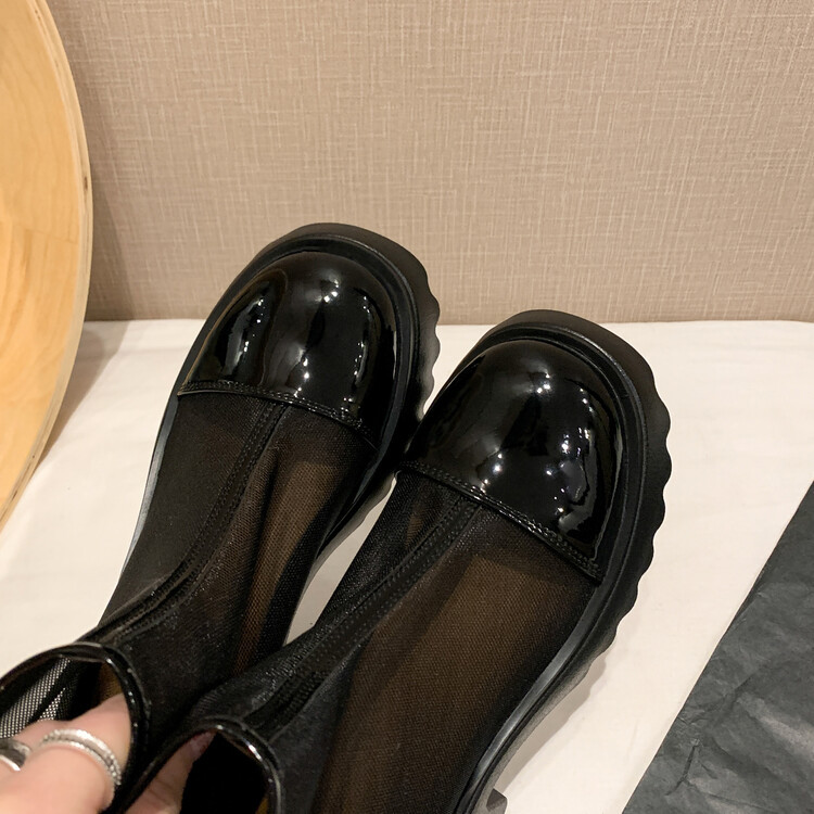 Boot ngắn nữ da thật vải lưới cao gót 6cm mùa hè phong cách Anh thoáng khí — Màu đen, Trắng be chi tiết 140