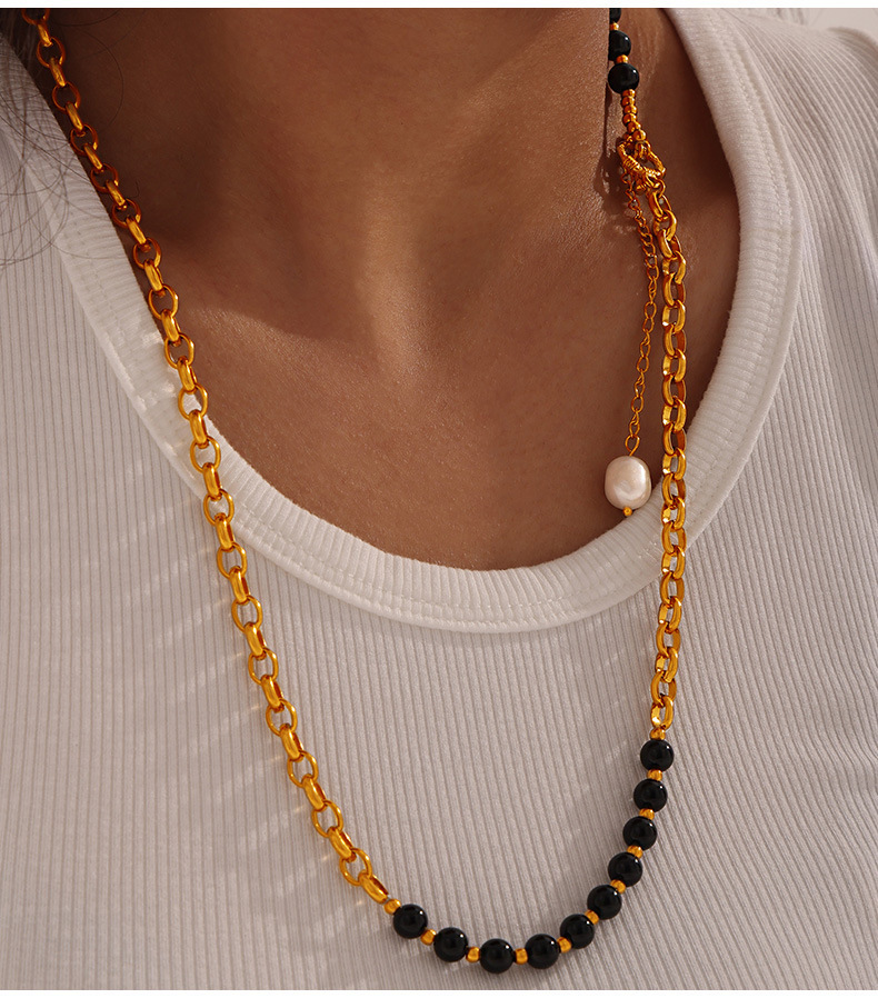 Stone-Free Inlay Material Elegant Simple Style Geometric Natural Stone Titanium Steel 18K Gold Plated Necklace In Bulk