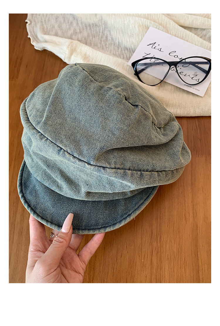 Berretto in denim lavato vintage e stropicciato per donna, estate e autunno, versatile, cappello ottagonale che snellisce il viso, giapponese_voghion.com