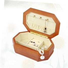 复古珠宝戒指收纳盒仿实木八角形储物盒项链手链耳环木色珠宝盒