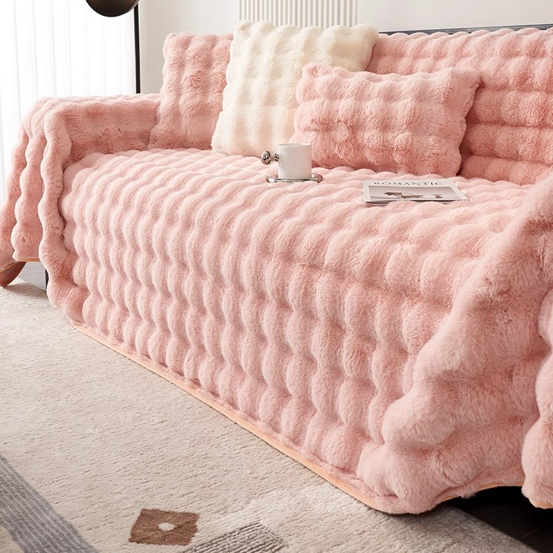 Nuevo conejo en línea cojín de sofá de peluche invierno engrosado anti-deslizante cojín de sofá cubierta de sofá cubierta de piel al por mayor