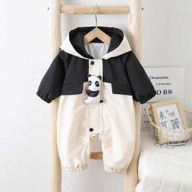婴儿秋款a类冲锋衣外套卡通连体衣连帽男宝宝春秋长袖爬服外出服