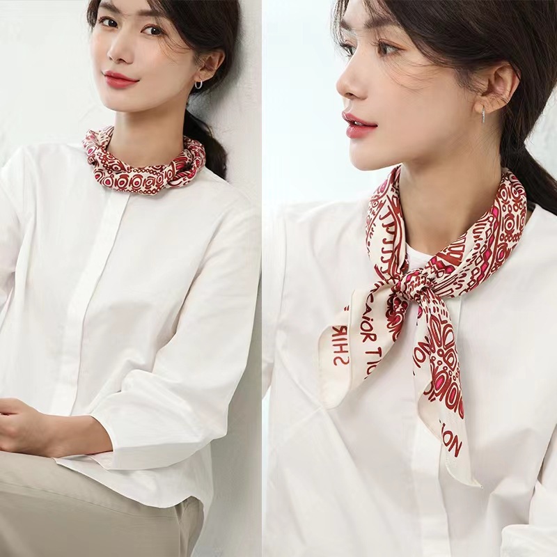 70 pañuelo cuadrado pequeño con letras impresas, pañuelo de seda para mujer, diadema fina de alta definición, bolso atado, ropa de trabajo, accesorios profesionales, pañuelo de lujo accesible