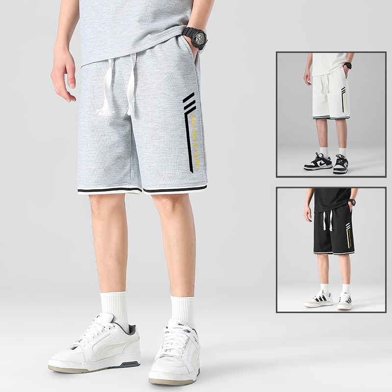 Al por mayor transfronterizo deportivo de ocio de verano de mangas cortas pantalones elásticos de cinco puntos de hombre de punto sueltos pantalones rectos image 2