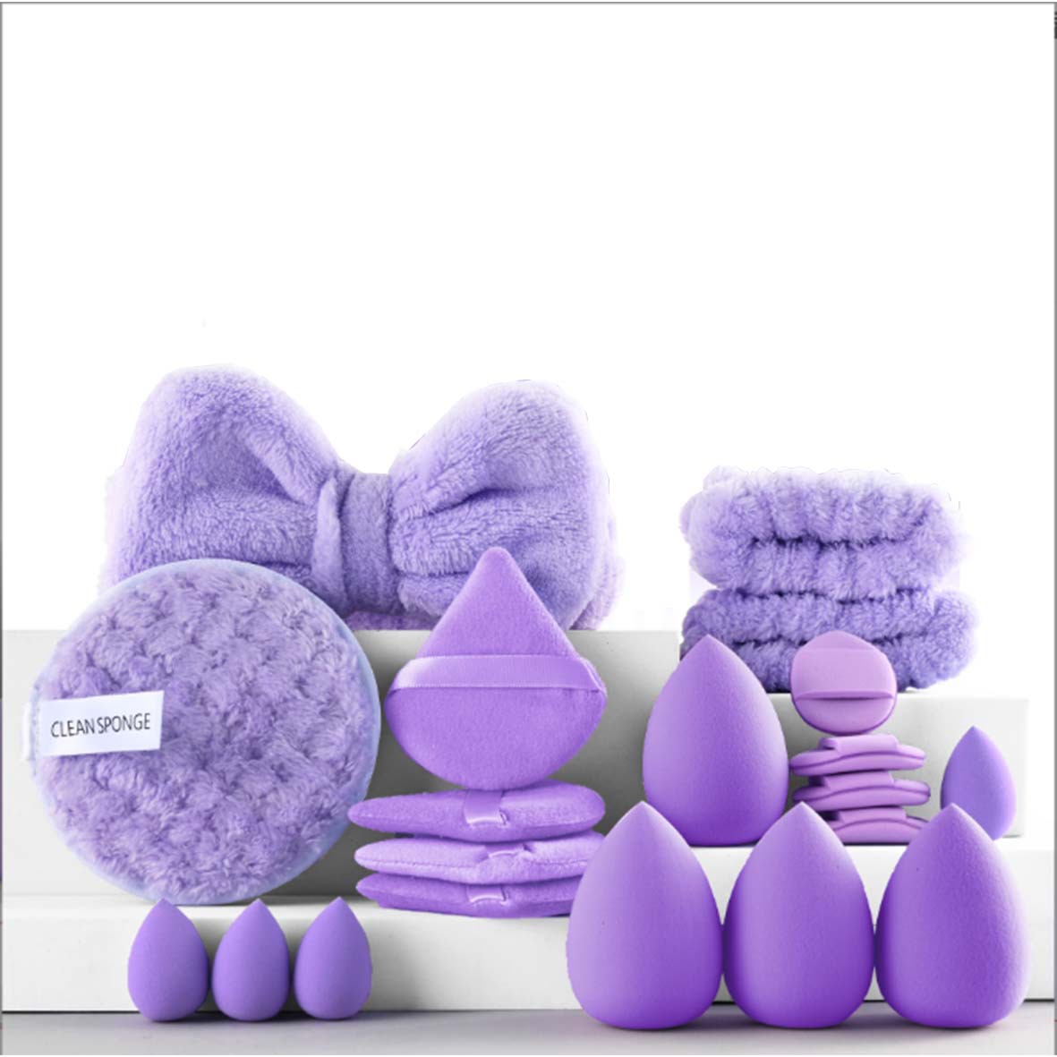 20 piezas de maquillaje huevo polvo de maquillaje combinación de maquillaje correa de cabello polvo de maquillaje huevo herramientas de maquillaje triangular esponja polvo de maquillaje
