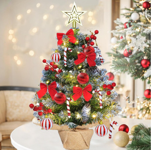Cross-Border 55cm White Bow Artificial Pine Christmas Tree Small Mini Christmas Tree Package Desktop Christmas