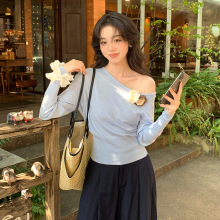 【特价不退换】秀熙熙秋季露肩羊毛打底衫长袖针织衫女上衣25149