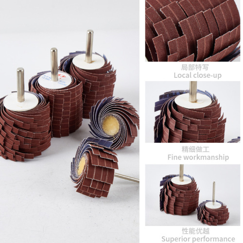 Handled emery cloth wire wheel, gauze flower head, thousand wire wheel, polishing wheel, polishing wheel, concave and convex surface grinding flower head, handle 6mm