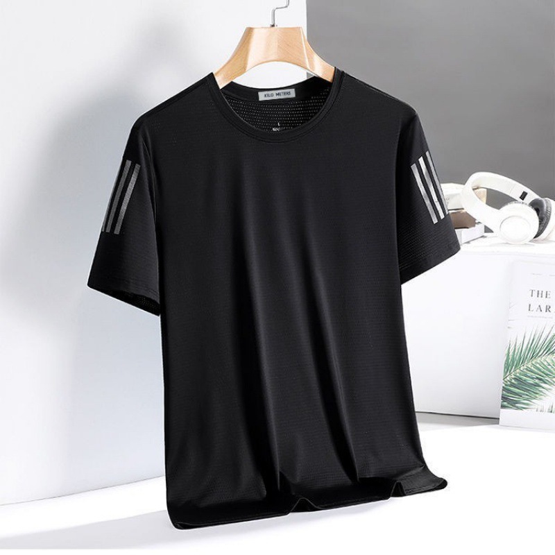 夏の男性の氷糸半袖tシャツ男性のゆるい丸首半袖tシャツの大きいサイズはシンプルで、速乾性の上着に合わせています。|undefined