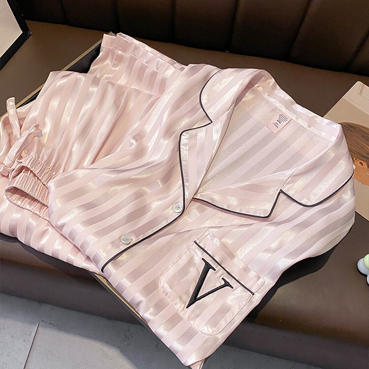 Silk Pajamas for Women with Long Sleeves and Pants, Thin and Simple Style, Home Wear Gift Set for Spring and Autumn