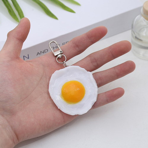 PVC simulation fried egg alloy keychain fun model portable bag pendant funny food door buckle pendant