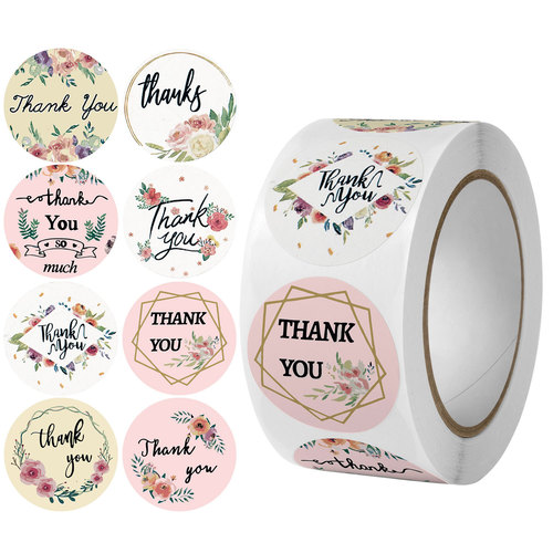 Cross-border multiple patterns roll-packed self-adhesive stickers thank you flowers cute seal stickers wedding decoration labels