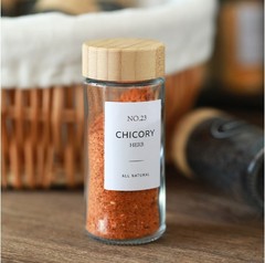 Ins-style round glass seasoning jar with bamboo lid spice bottle kitchen seasoning storage jar modern minimalist sprinkling bottle