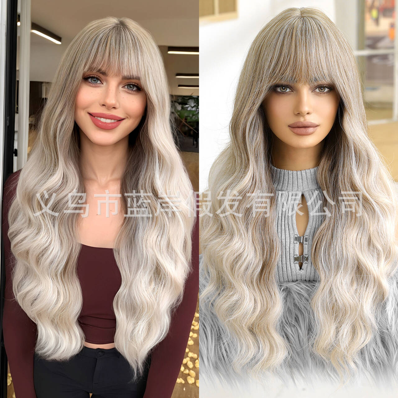 Qi flequillo, gran ola, rojo vino, cabello largo y rizado, estilo europeo y americano, peluca esponjosa natural, cabello completo, wigs