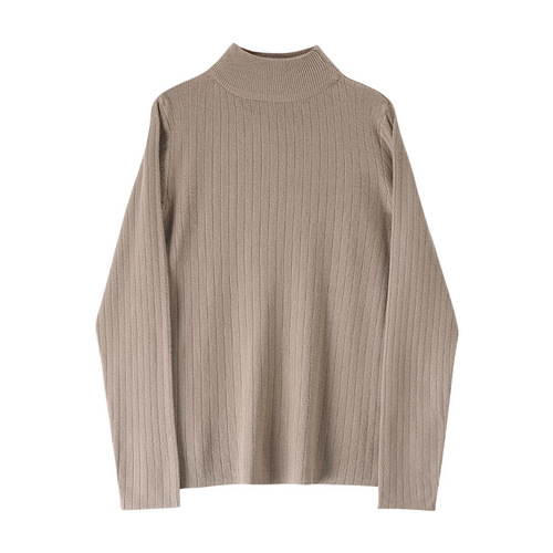 New autumn design, niche, half-high collar, pit strip, long-sleeved shirt, women's elastic slimming knitted base shirt