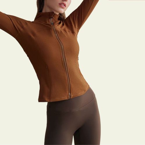 Women's New Autumn/Winter Yoga Top Long Sleeve Sports Jacket Bare Texture Ribbed Stand Collar Running Fitness Top