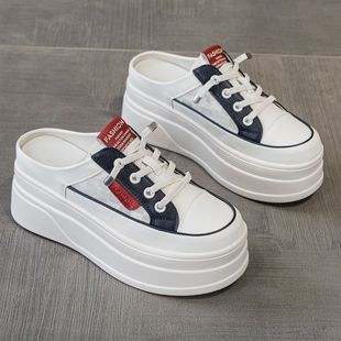 Half Slippers for Women Summer 2025 New Thick-Soled Heightening Baotou Outer Wear Lazy Women's Shoes One-Leg Half-Slip Sandals for Women