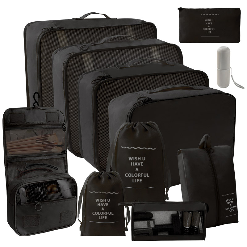 11 장 세트 [7 장 세트 + 소묶음 포켓 + 트라이앵글 백 + 훅 백 + 워시 컵] 블랙