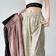 冰丝薄款棉麻裤子女夏季窄版阔腿裤小个子高腰垂感休闲扎染山本裤