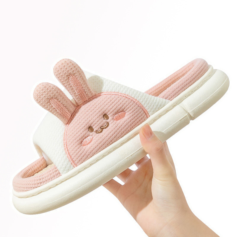 Zapatillas de lino sin cordones de cuatro estaciones de las mujeres lindas antideslizantes para el hogar nuevo hogar de fondo grueso zapatillas de lino de algodón verano