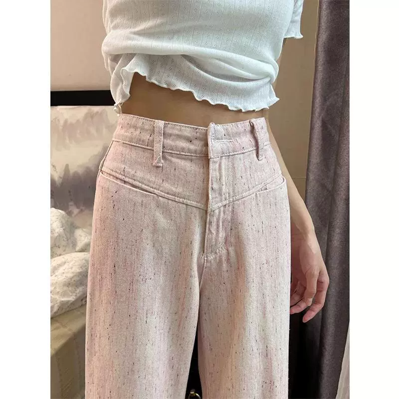 Джинсы oversize, высокий пояс, свободный прямой крой с вышивкой, сезонный тренд