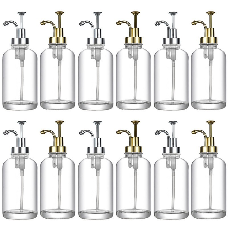 Cruzar la frontera de cristal blanco de vidrio 16oz botella de loción dispensador de jabón dispensador de café 500ml de jarabe botella de distribución al por mayor