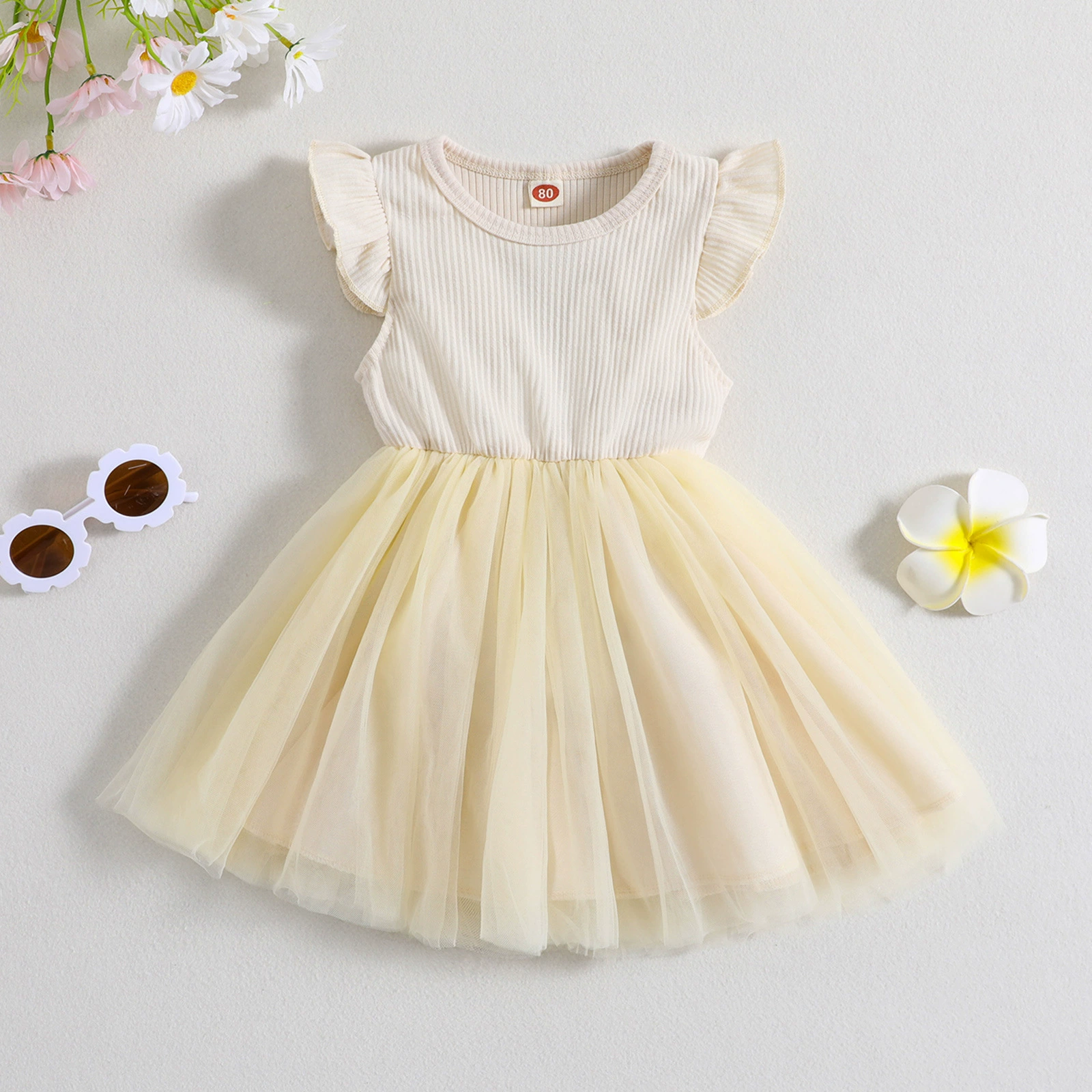 Amazon pit strip flying sleeve splicing net sand princess dress factory direct sales. One-piece shipping