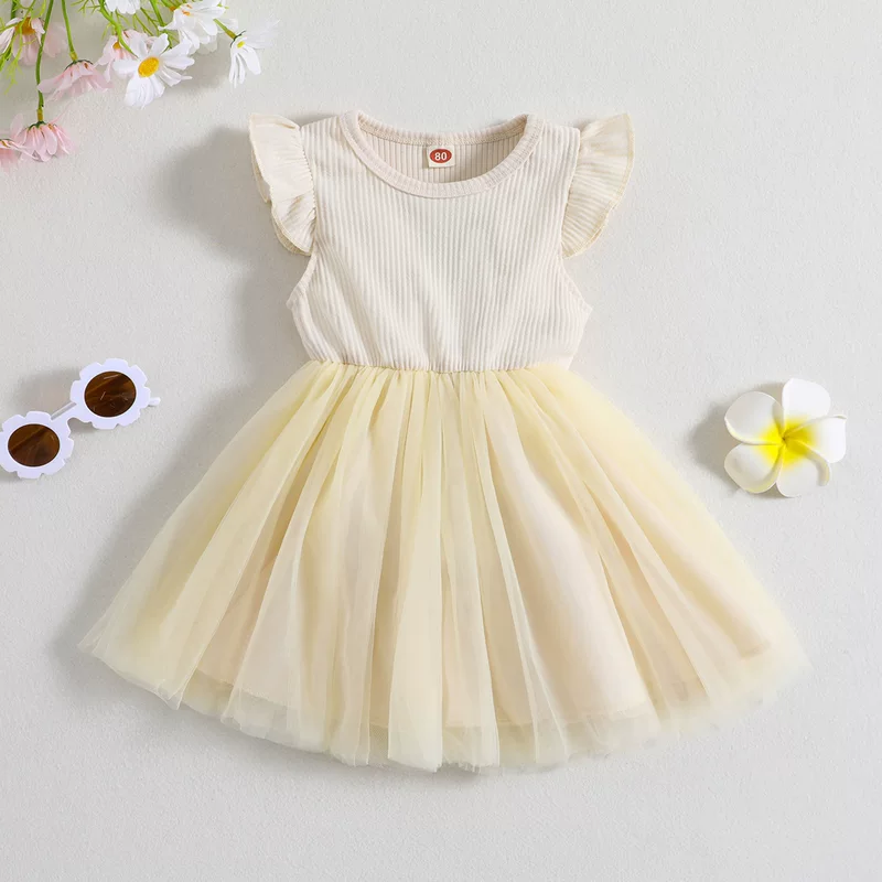Amazon pit strip flying sleeve splicing net sand princess dress factory direct sales. One-piece shipping