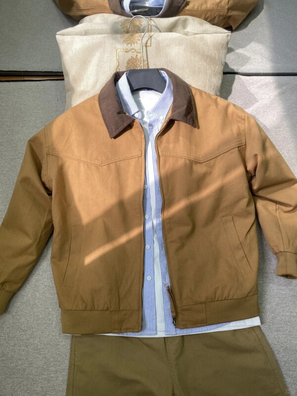 Khaki Couple Work Jacket Men's Spring and Autumn Trendy American Retro Turn-Down Collar Regular Shoulder Detroit Top