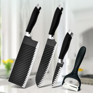 Stainless Steel Knife Set 4-Piece Set Double Electroplated Head Knife Set 4-Piece Set Wavy Knife Set 4-Piece Set with Kitchen Knife Kitchen Utensils