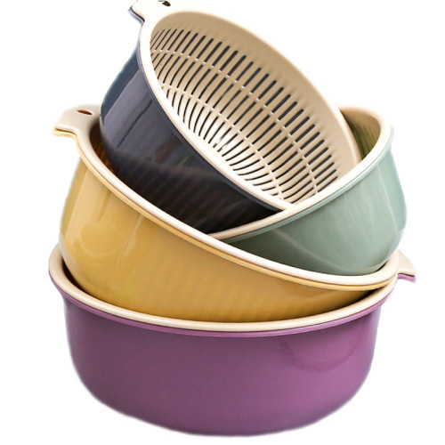 Double-layer multi-functional drain basket plastic kitchen vegetable basket fruit basket vegetable basket rice washing basket drain six-piece set