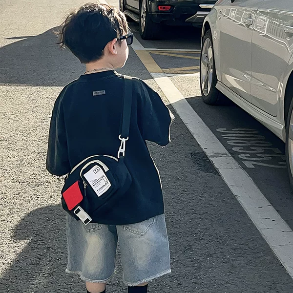 Handsome Boy's Chest Bag Western Style Outgoing Collocation Children's Crossbody Bag Simple Contrast Color High Color Value Canvas Bag Korean Ins