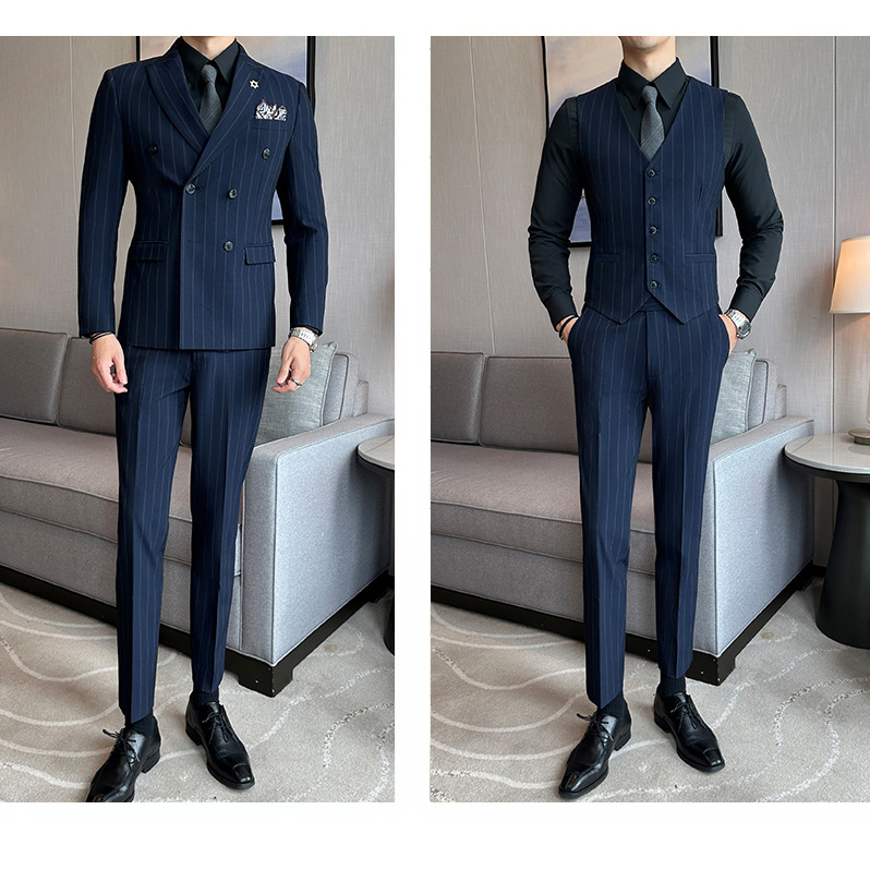 Heren pak gestreift double breasted slim fit voor bruiloft_voghion.com