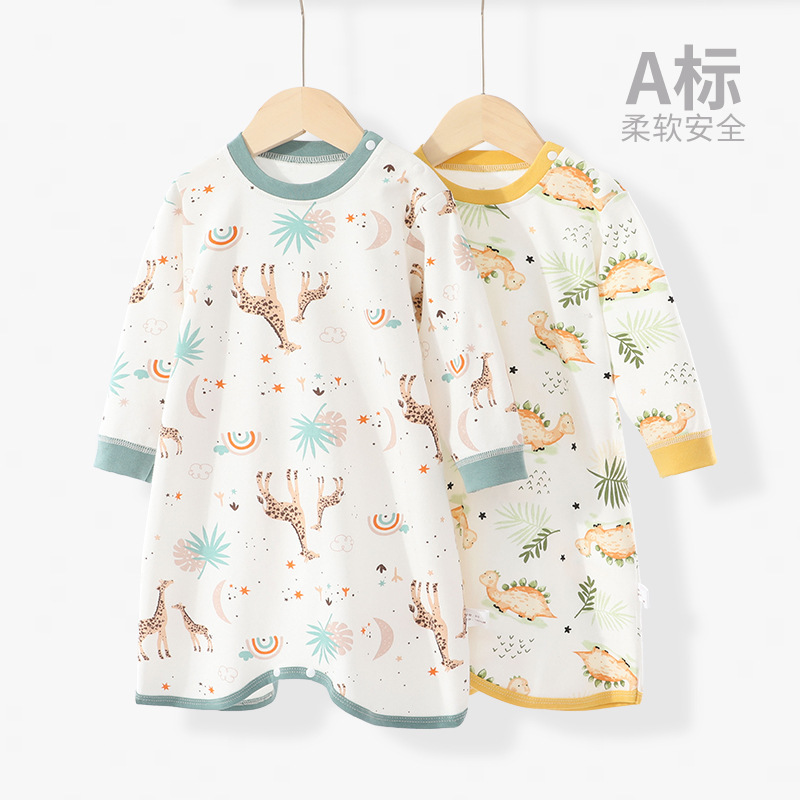 婴幼儿长袖睡袍男女儿童家居服春秋四款防踢睡衣宝宝连体睡裙空调